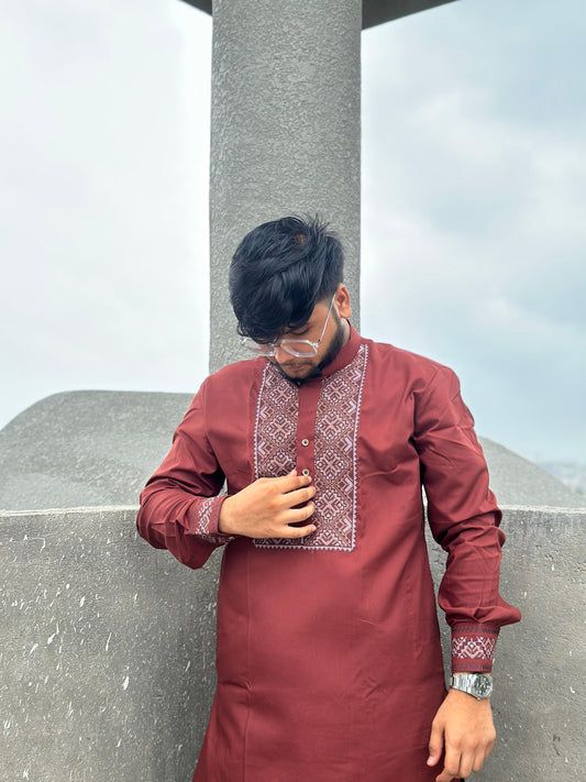 TAQWAA – Afghani Elegance Reddish Brown (Mens Unstitched)