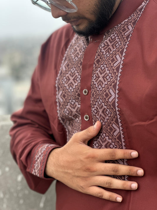 TAQWAA – Afghani Elegance Reddish Brown (Mens Unstitched)