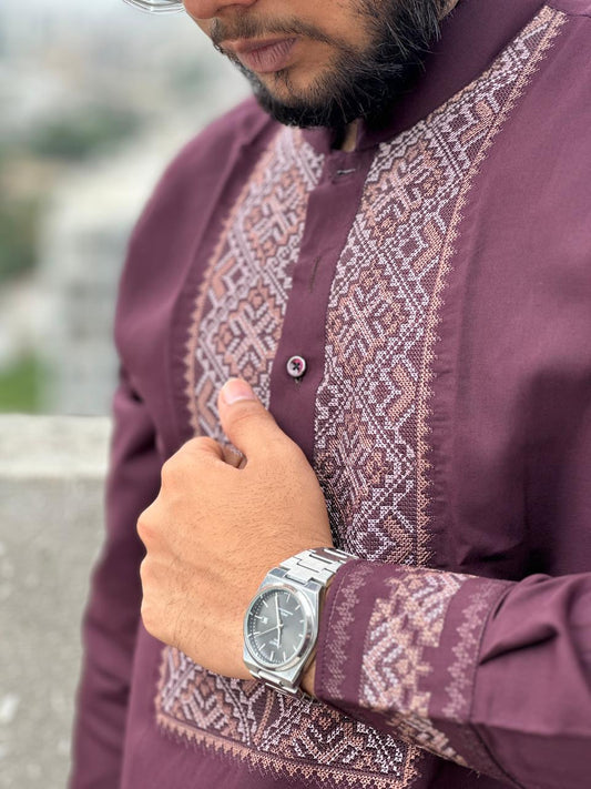 TAQWAA – Afghani Elegance Wine (Mens Unstitched)