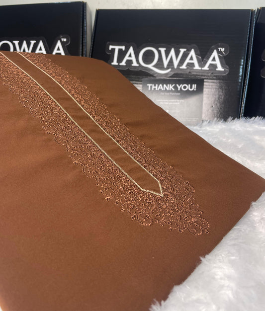 Men Tone-to-Tone Embroidered – Unstitched Fabric – Reddish Brown