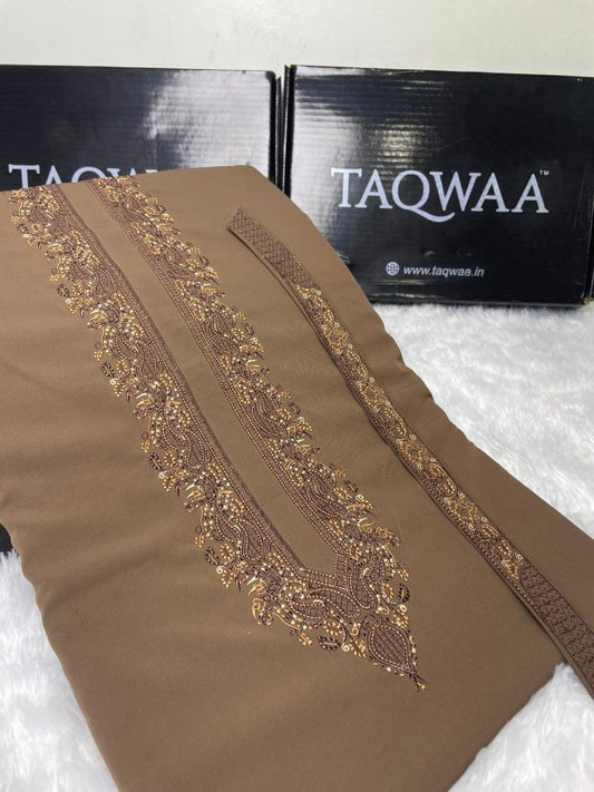 Men Amir Embroidered – Wash & Wear Boski – Unstitched Fabric – Light Coffee Brown