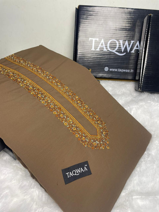 Men Sultan Embroidered – Wash & Wear Boski – Unstitched Fabric – Caramel Brown