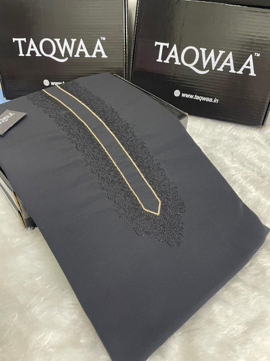 Men Tone-to-Tone Embroidered – Unstitched Fabric – Boski – Black