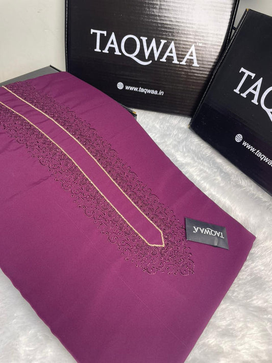 Men Tone-to-Tone Embroidered – Unstitched Fabric – Boski – Wine