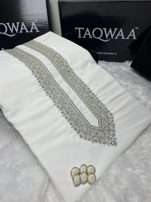 Men Habibi Embroidered – Wash & Wear Boski – Unstitched Fabric – White