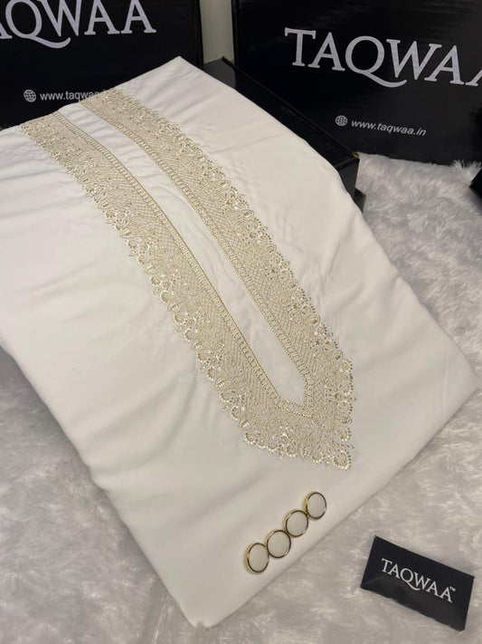 Men Habibi Embroidered – Wash & Wear Boski – Unstitched Fabric – White