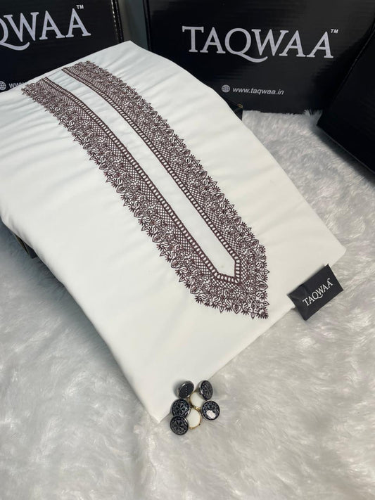 Men Habibi Embroidered – Wash & Wear Boski – Unstitched Fabric – White