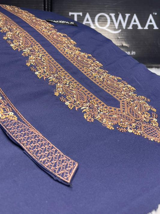 Men Amir Embroidered – Wash & Wear Boski – Unstitched Fabric – Navy Blue