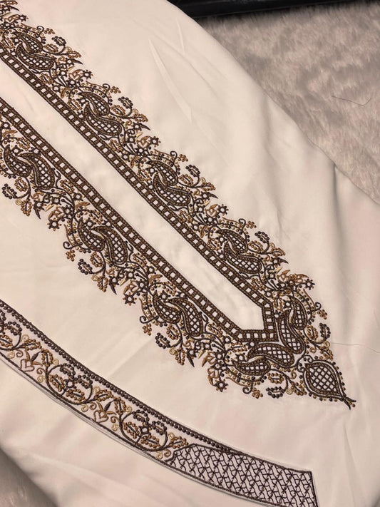 Men Amir Embroidered – Wash & Wear Boski – Unstitched Fabric – White