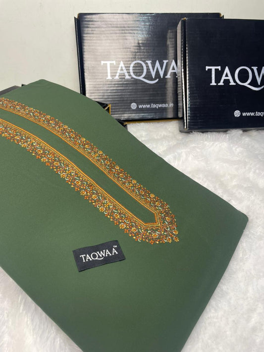 Men Sultan Embroidered – Wash & Wear Boski – Unstitched Fabric – Dark Green