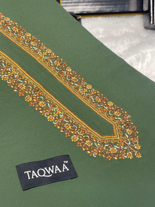 Men Sultan Embroidered – Wash & Wear Boski – Unstitched Fabric – Dark Green