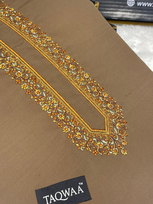 Men Sultan Embroidered – Wash & Wear Boski – Unstitched Fabric – Caramel Brown