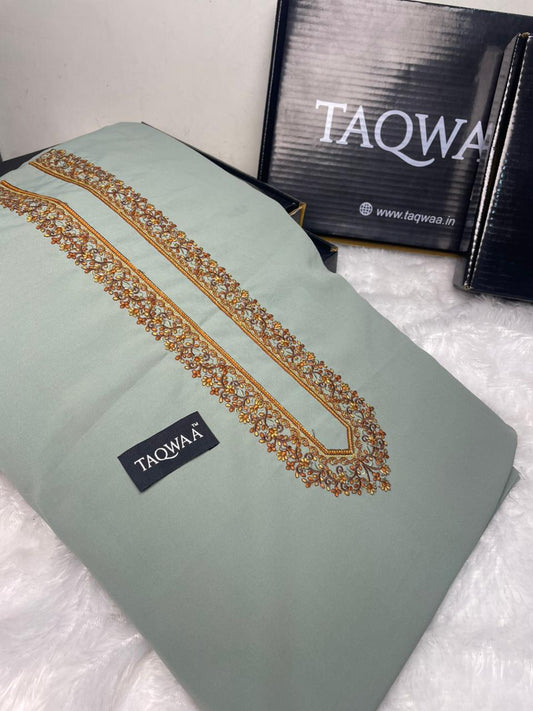 Men Sultan Embroidered – Wash & Wear Boski – Unstitched Fabric – Light Pista