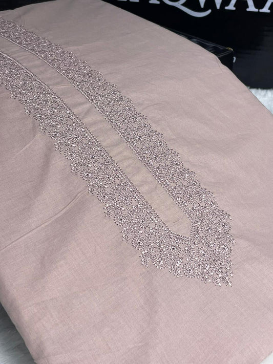 Men Safeer Embroidered – Pure Cotton – Unstitched Fabric – Rose Beige