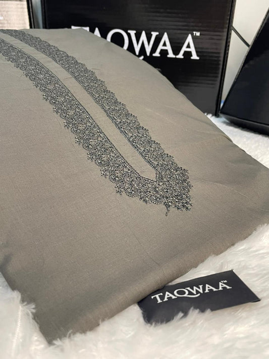 Men Safeer Embroidered – Pure Cotton – Unstitched Fabric – Charcoal Grey