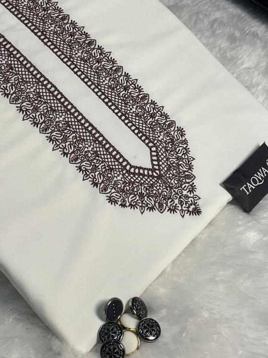 Men Habibi Embroidered – Wash & Wear Boski – Unstitched Fabric – White