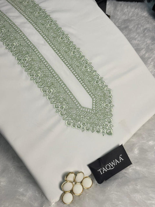 Men Habibi Embroidered – Wash & Wear Boski – Unstitched Fabric – White