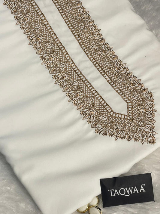 Men Habibi Embroidered – Wash & Wear Boski – Unstitched Fabric – White