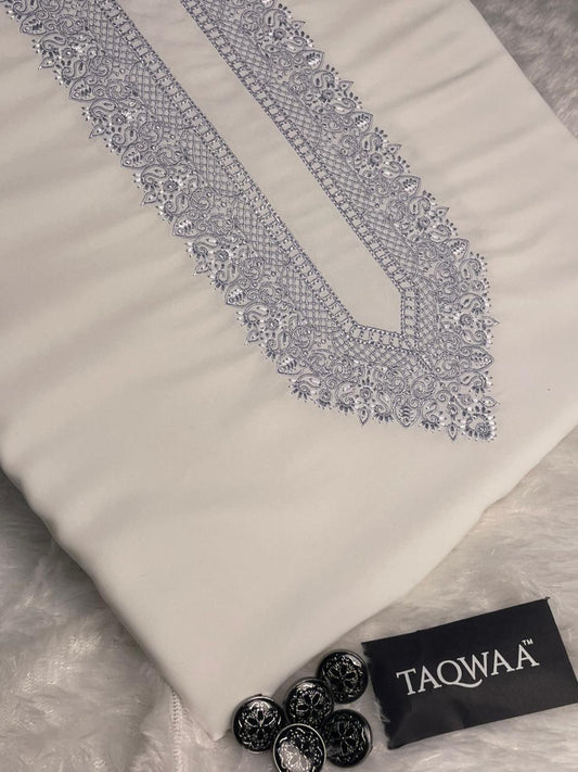 Men Habibi Embroidered – Wash & Wear Boski – Unstitched Fabric – White