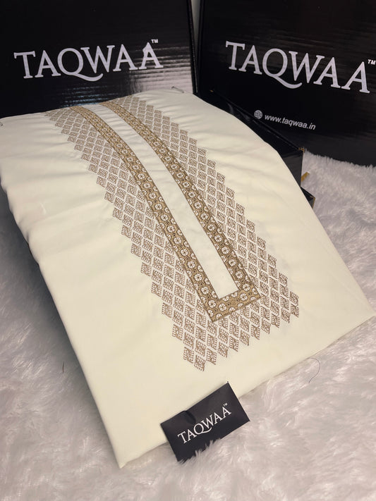 Men Afghan 2 Embroidered – Wash & Wear Boski – Unstitched Fabric – Cream