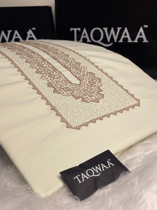 Men Afghan Embroidered – Wash & Wear Boski – Unstitched Fabric – Cream