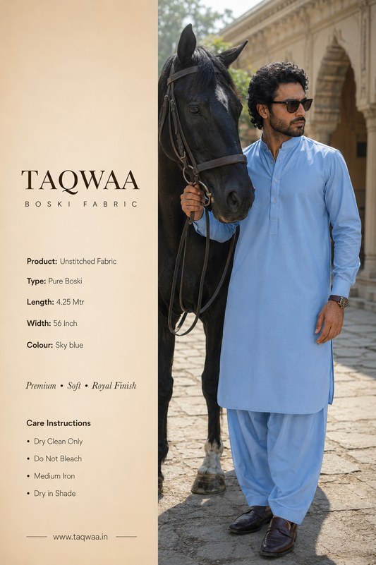 Pure Boski Sky Blue – Unstitched Boski Fabric by TAQWAA