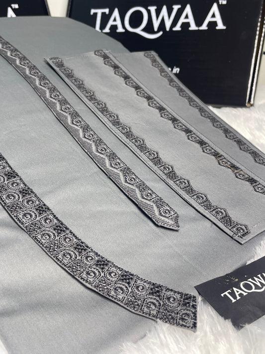 Men Unstitch Chest/Neck Embroidered Kameez Shalwar Grey