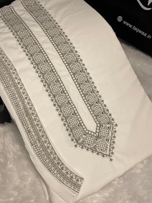 Men Azizi Embroidered – Wash & Wear Boski – Unstitched Fabric – White