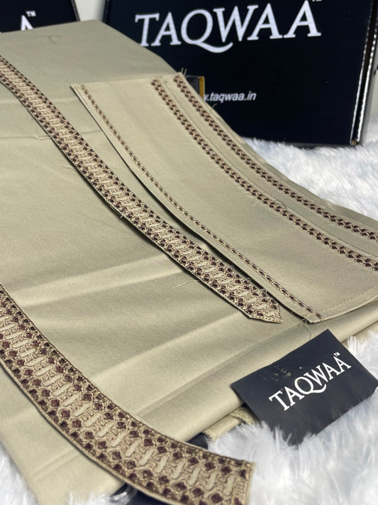 Men Unstitch Chest/Neck Embroidered Kameez Shalwar Sand