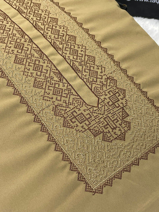 Men Afghan Embroidered – Wash & Wear Boski – Unstitched Fabric – Camel