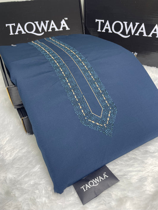 Men Fakhr Embroidered – Wash & Wear Boski – Unstitched Fabric – Royal Blue