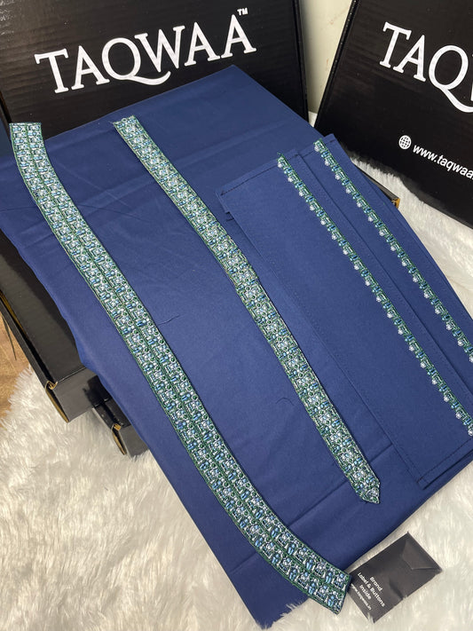Men Unstitch Chest/Neck Embroidered Kameez Shalwar Dark Blue