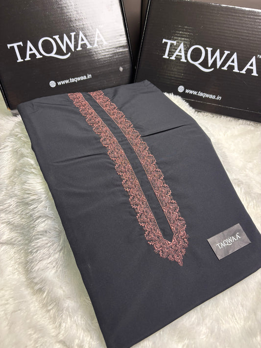 Men Pashto Embroidered – Wash & Wear Boski – Unstitched Fabric – Black