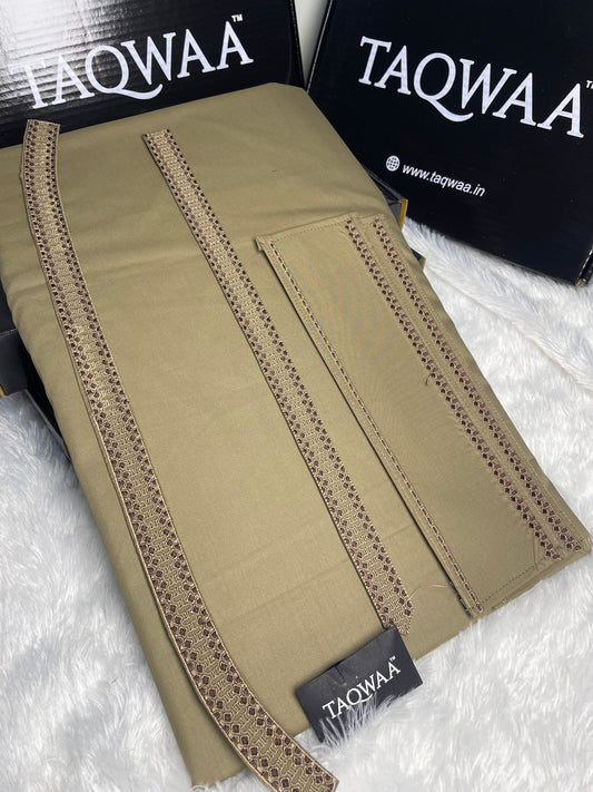 Men Unstitch Chest/Neck Embroidered Kameez Shalwar Camel