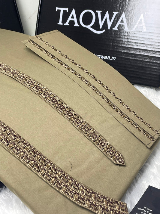 Men Unstitch Chest/Neck Embroidered Kameez Shalwar Camel