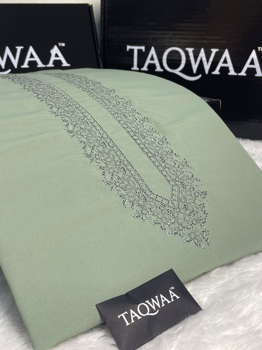 Men Safa Embroidered – Wash & Wear Boski – Unstitched Fabric – Light Pista