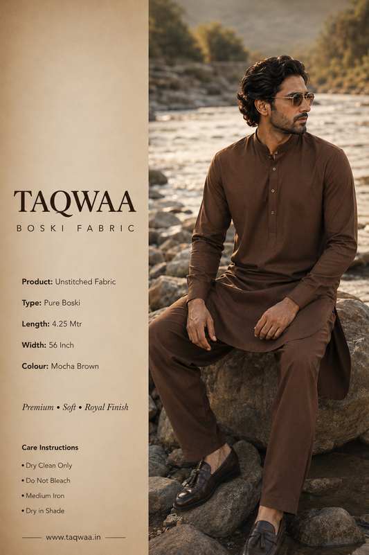 Pure Boski Mocha Brown – Unstitched Boski Fabric by TAQWAA (4.25 Meters)