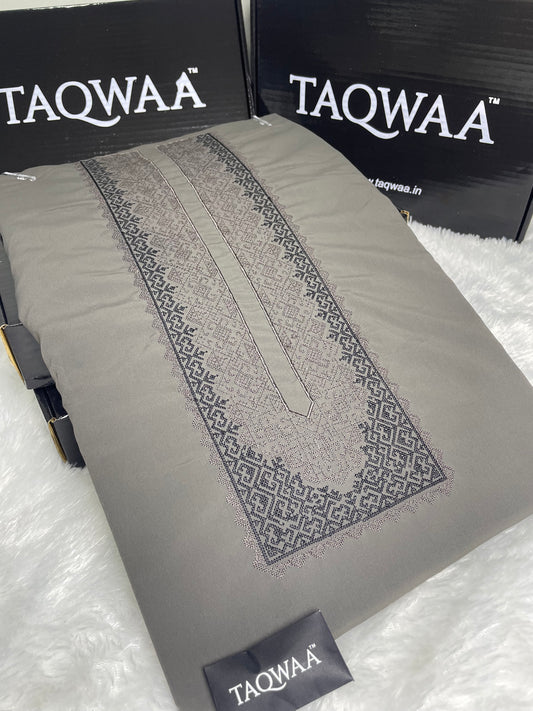 Men Afghan Embroidered – Wash & Wear Boski – Unstitched Fabric – Grey