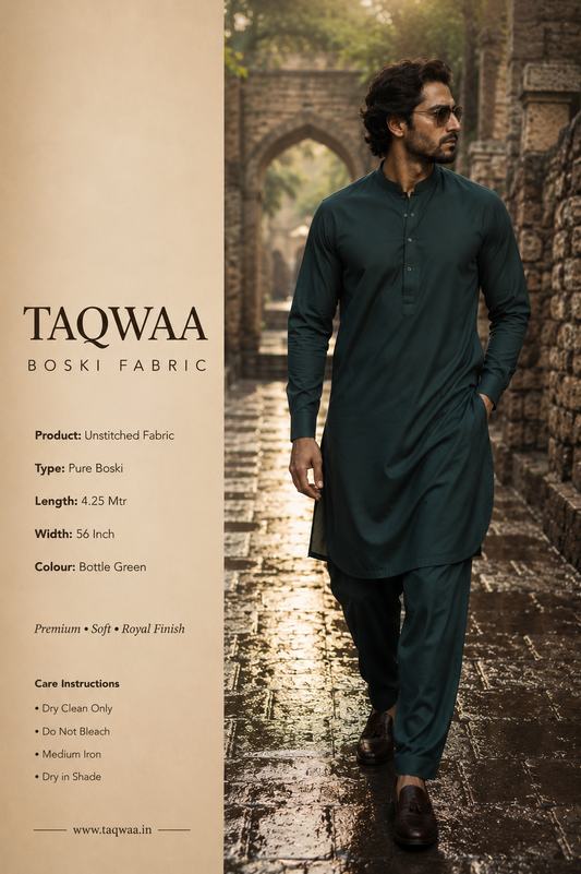Pure Boski Bottle Green – Unstitched Boski Fabric by TAQWAA