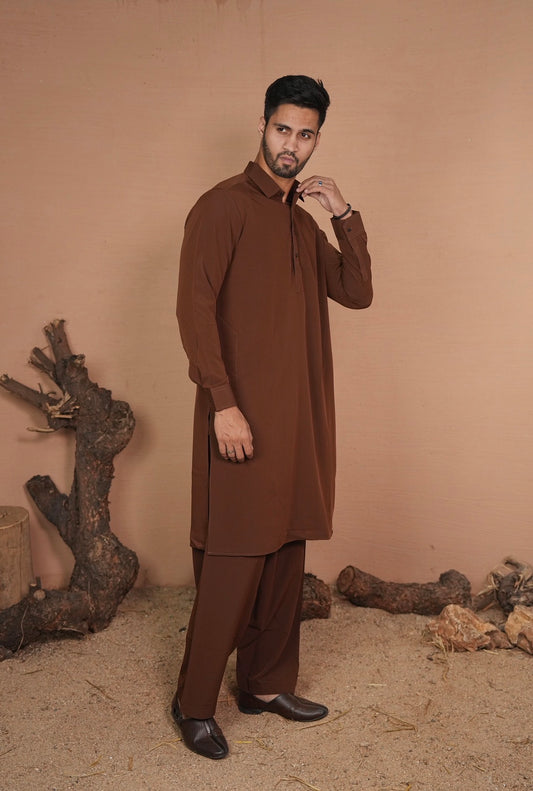 Boski Stiched Shalwar Kameez Mocha Brown