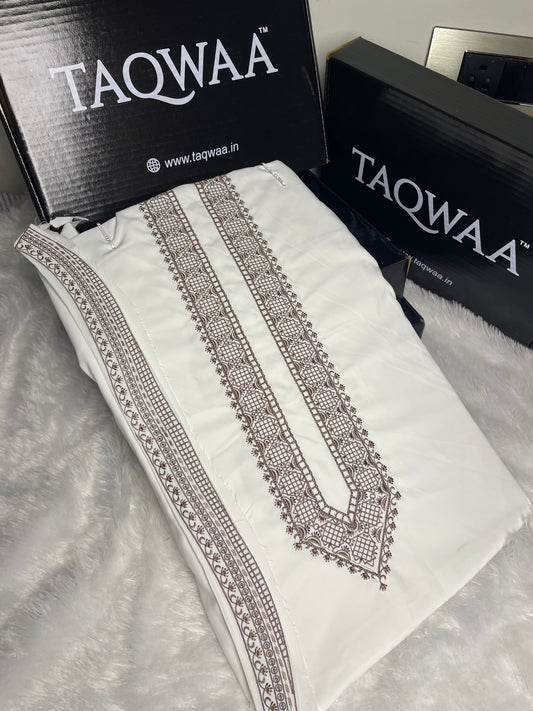 Men Azizi Embroidered – Wash & Wear Boski – Unstitched Fabric – White