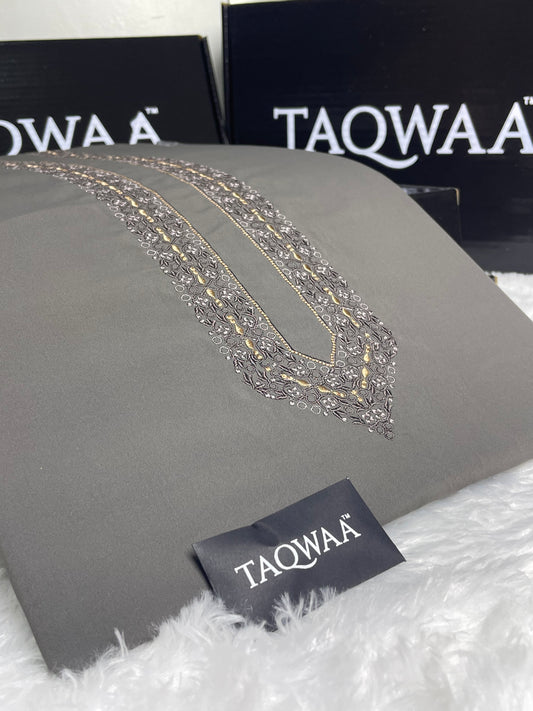 Men Fakhr Embroidered – Wash & Wear Boski – Unstitched Fabric – Grey