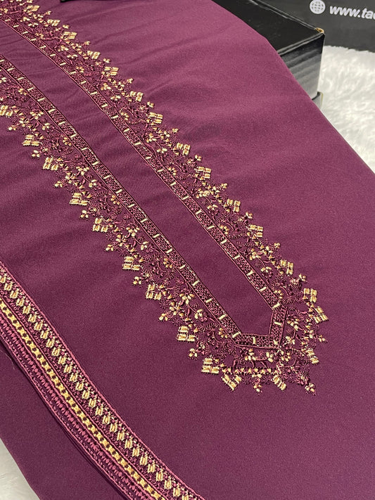 Men Zardosh Embroidered – Wash & Wear Boski – Unstitched Fabric – Wine