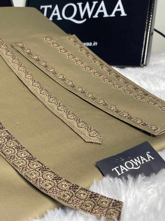 Men Unstitch Chest/Neck Embroidered Kameez Shalwar Camel