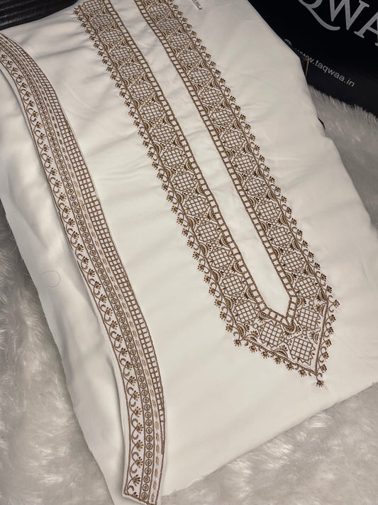 Men Azizi Embroidered – Wash & Wear Boski – Unstitched Fabric – White