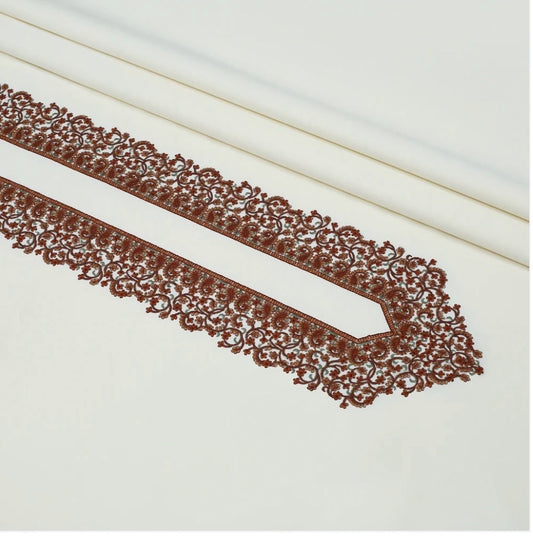 Men Kashmiri Embroidered Wash-N-Wear Boski - Unstiched Fabric - Cream