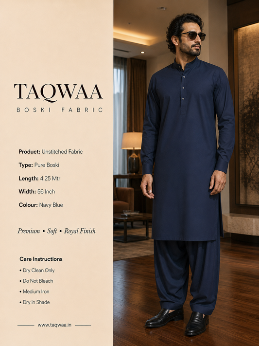 Pure Boski Dark Blue – Unstitched Boski Fabric by TAQWAA (4.25 Meters)