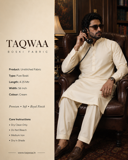 Pure Boski Cream – Unstitched Boski Fabric by TAQWAA (4.25 Meters)