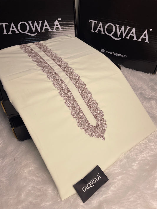 Men Pashto Embroidered – Wash & Wear Boski – Unstitched Fabric – Cream