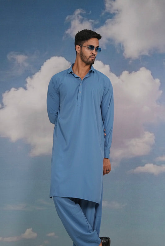 Boski Stiched Shalwar Kameez Sky Blue